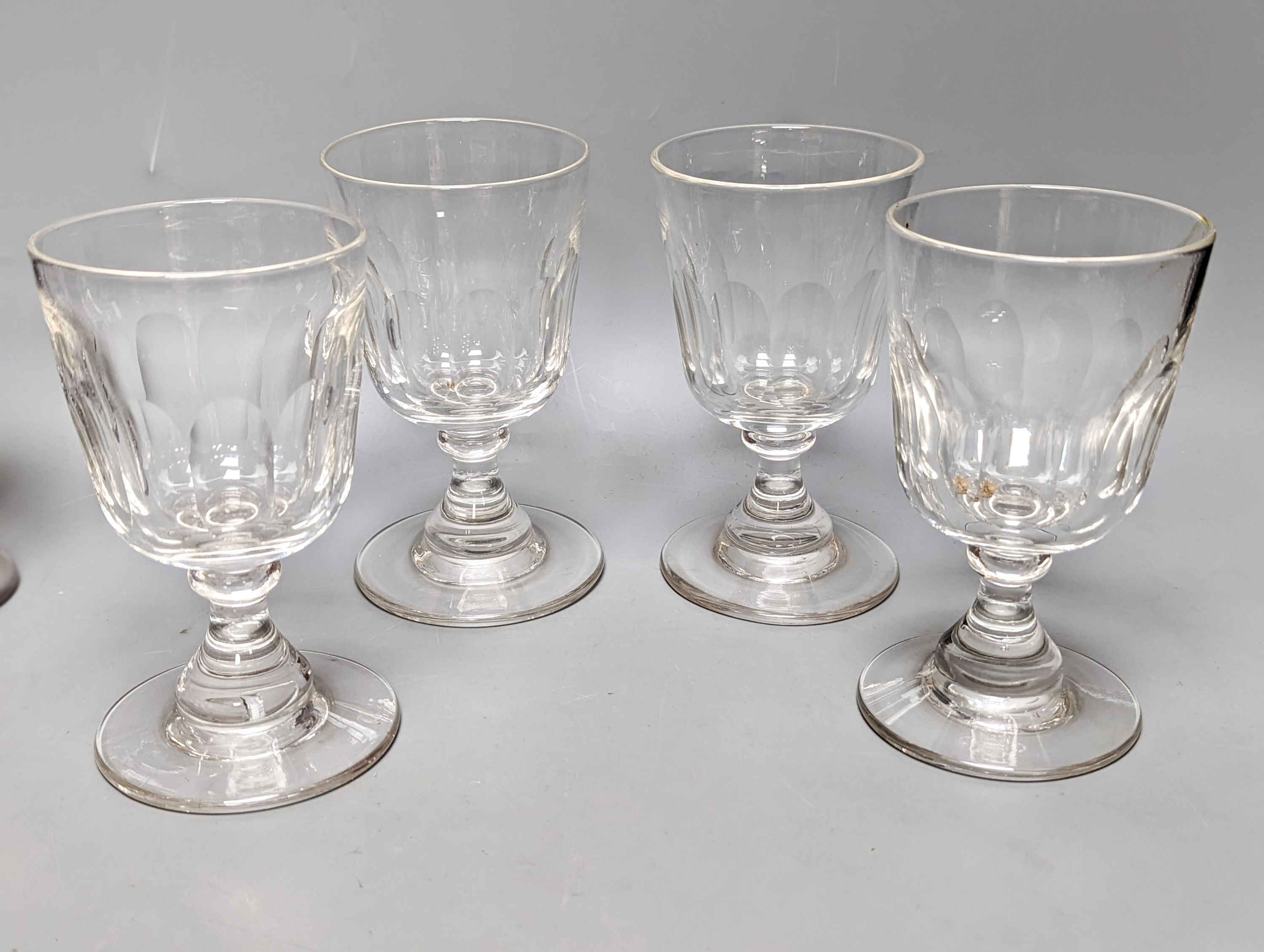 Three part sets of Victorian glass rummers. Tallest - 15cm (11)